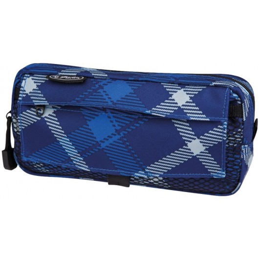 11281706 PENCIL POUCH WITH 2 ADD. BAGS CHECKED BLUE
