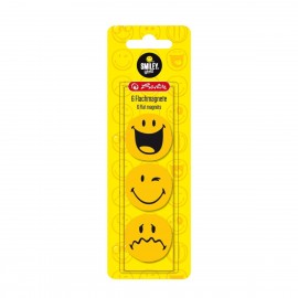 Flat magnet round yellow SmileyWorld 6 pieces hanging packg.blister card